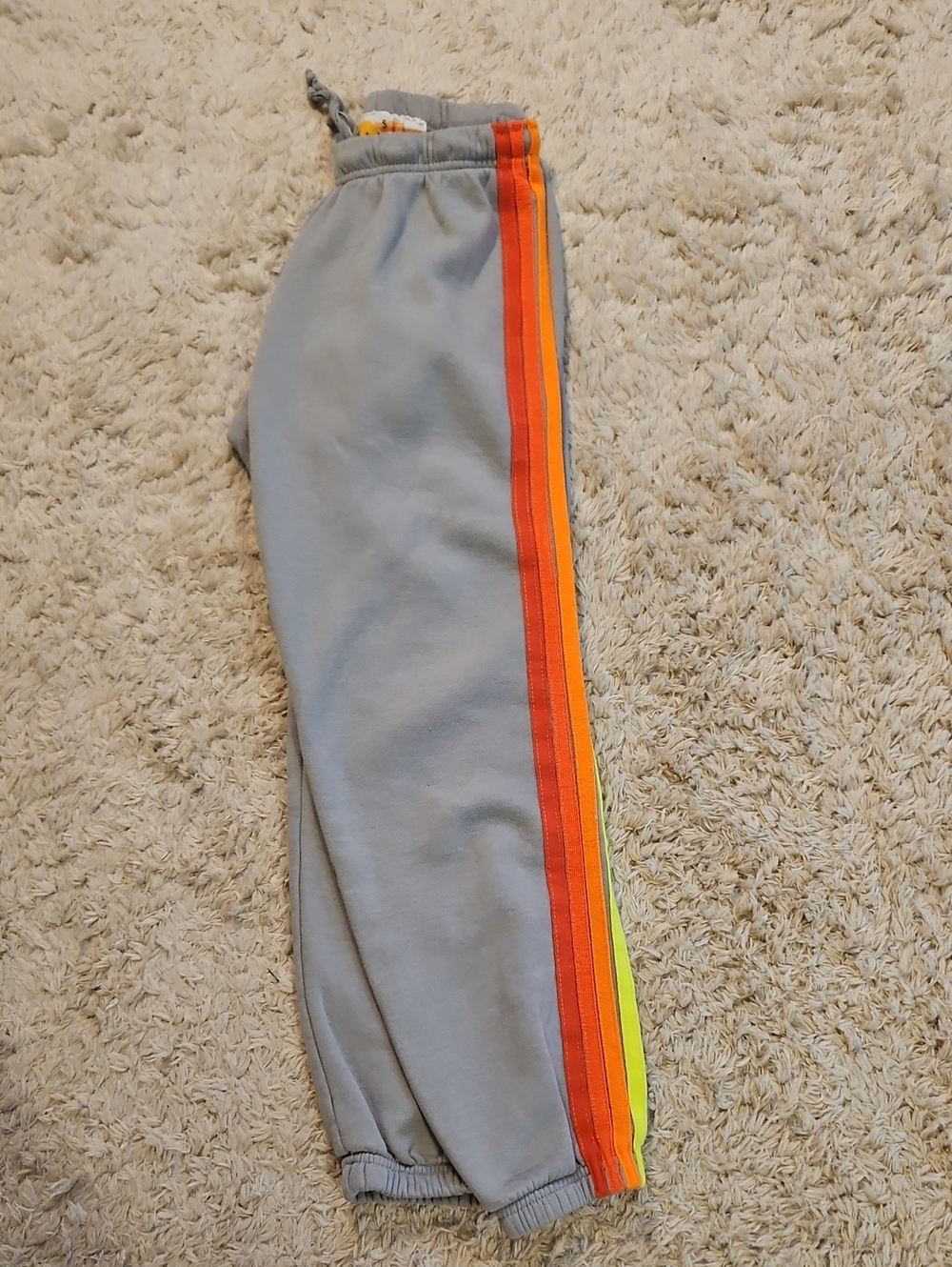 Aviator Nation Gray Joggers with Orange & Neon Yellow Stripes
